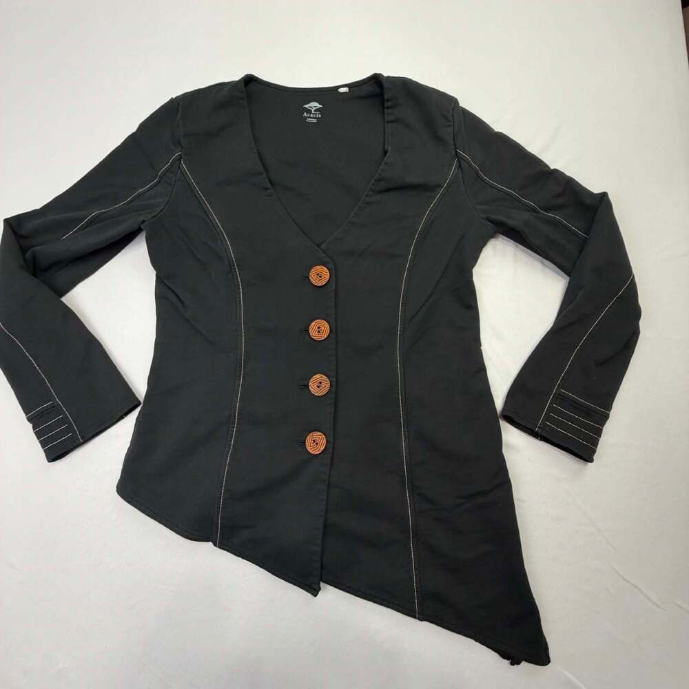 Acacia Black Asymmetrical Button-Front Jacket